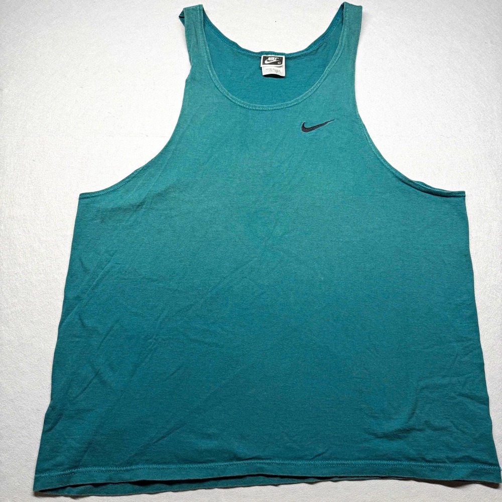 Nike Men's XL Green Lightweight Solid Cotton Knit Scoop Neck Logo Tank USA